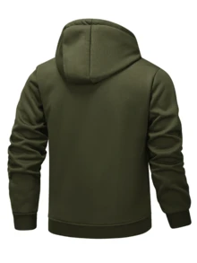 1pc Men's Long Sleeve Sherpa Lined Zip-Up Hoodie Jacket, Thick Casual Fleece Jacket, For Fall Winter - Army Green - View 2