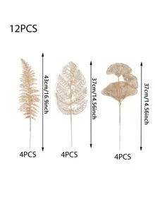 12pcs/24pcs Artificial Gold Leaves Home Wedding Decor DIY Artificial Plant Christmas Decoration, Gift Wrapping, Tabletop Centerpiece, Christmas Tree Ornament Home Decor Christmas Decorations Room Decor