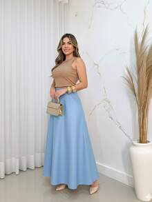 Women's Long Tailored Skirt Mega Elegant Super High Elegant - 淺藍色 - 查看 2