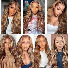 CEXXY #4-27 Honey Blonde Brazilian Human Hair Wig Wavy 13x6 Inch Lace Front Wig 200% Density Transparent Lace Frontal Wig With Baby Hair - 間色 - 查看 9