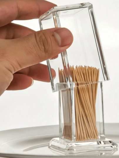 1 Portapalillos acrílico portátil con tapa, dispensador de palillos transparente, caja de almacenamiento, portapalillos transparente minimalista, elegante almacenamiento de cocina en el hogar, herramienta pequeña creativa, caja portapalillos portátil