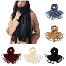 1 件女士冬季围巾仿羊绒披肩和围巾加厚保暖女士时尚双面保暖毯户外披肩带流苏围巾