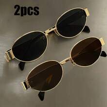 1/2 Pairs Retro Bohemian Metal Frame Oval, Unisex Glasses Suitable For Street Style, Beach Vacation, Casual Daily Wear - Multicolor - View 9
