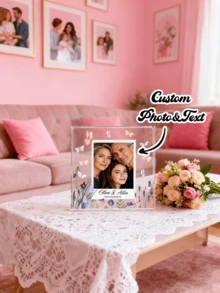 1pc Customized Acrylic Photo Block - Modern Square Desktop Photo Frame, Perfect Gift For Friends, Family And Loved Ones - Christmas And Special Occasions - Vertical - Multicolor - View 5