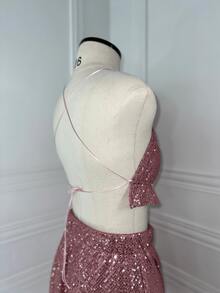 Cropped Concha | Paetê Brilhoso Frente Única Com Amarração Nas Costas e Alças Ajustáveis - Festa Balada Verão Primavera