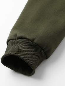 1pc Men's Long Sleeve Sherpa Lined Zip-Up Hoodie Jacket, Thick Casual Fleece Jacket, For Fall Winter - Army Green - View 3