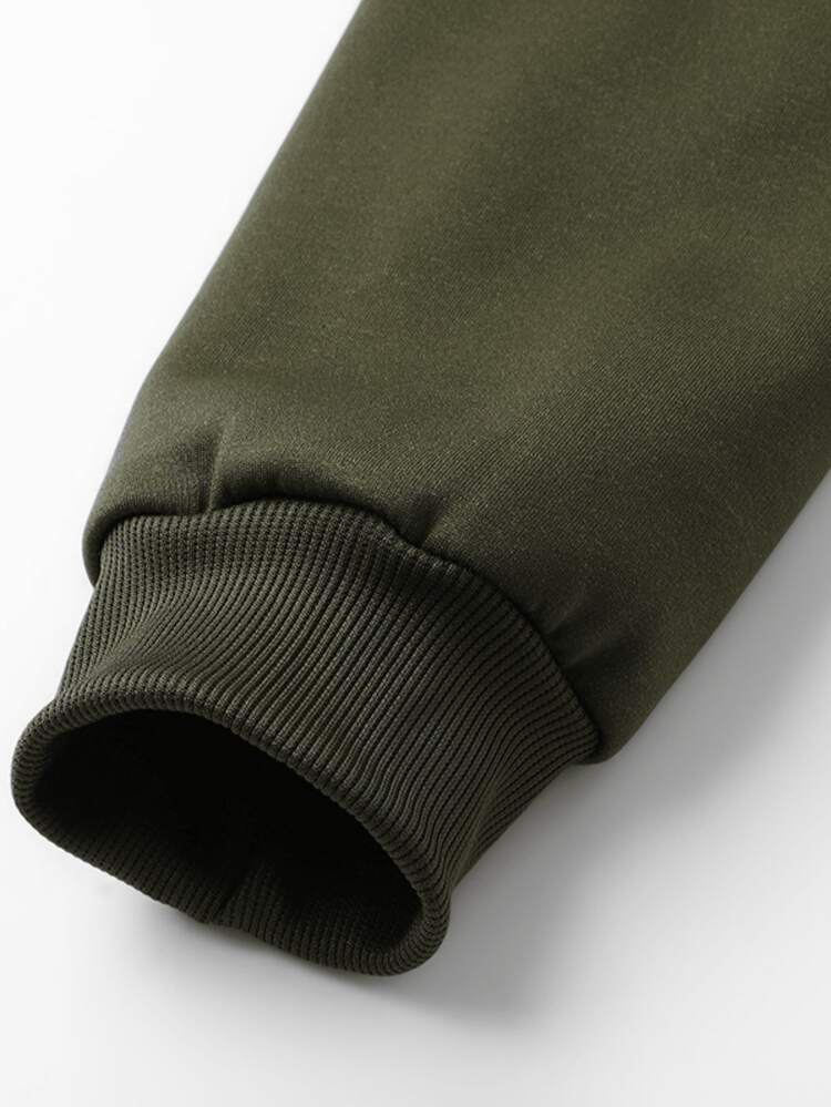 1pc Men's Long Sleeve Sherpa Lined Zip-Up Hoodie Jacket, Thick Casual Fleece Jacket, For Fall Winter - Army Green - View 3