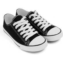 1 Pack Women's Fashion White Sneakers Slip Casual Tennis Shoes Women Low Canvas Shoes Canvas Sneakers Women Lace Up Fashion Comfortable Walking Shoes - 黑色 - 查看 14