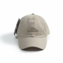 Believe Retro Baseball Cap With Curved Brim, Men's And Women's, Adjustable Strap, Casual Lettering, Cotton Embroidery, None, Summer - Kaki nhạt với Kaki - Xem 2