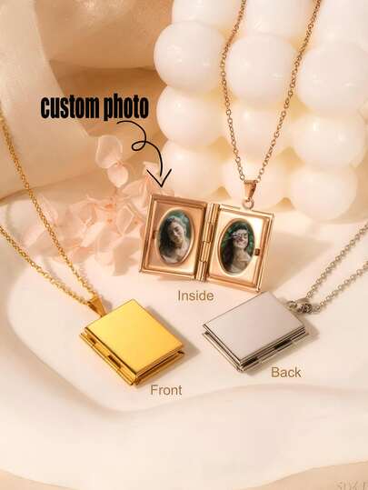Customized Photo Necklace,Locket Necklace For Women Men,Christmas Gift, Stainless Steel Vintage Religious Bible Book Photo Necklaces That Holds Pictures Jewelry Gifts Heart Pendant Charm Chain Fashion Personalized Necklace With Picture Message Custom Silver/Gold/Rose Gold/Birthday Mothers Day Mom Wife