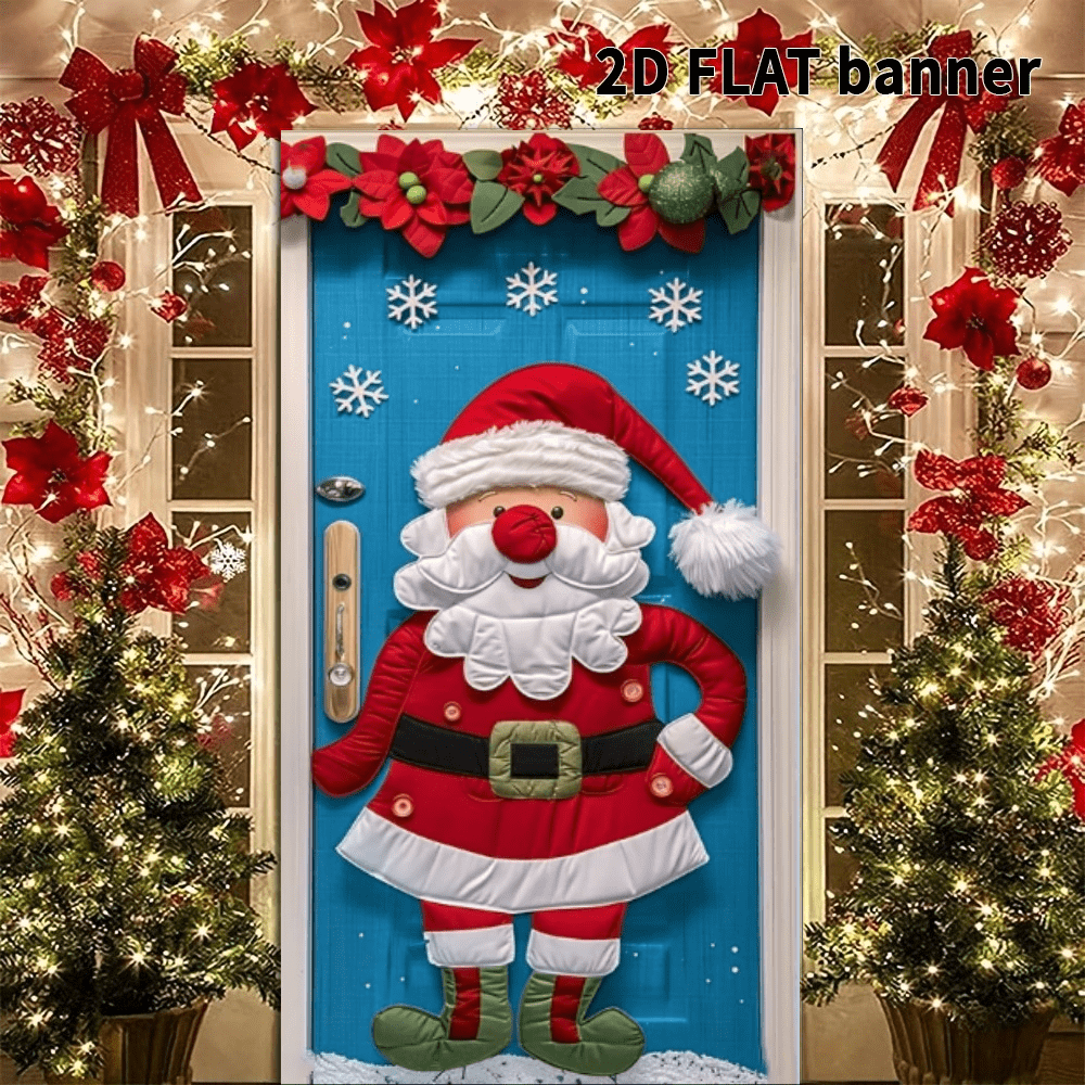 2d Flat Multi-Purpose Polyester Fiber Santa Claus Door Banner, Christmas Holiday Hanging Decoration, Seasonal Festival Porch Decoration, No Electricity Required