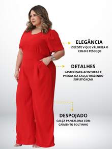 V-Neck Jumpsuit With Waistband Plus Size With Waistband Wide Leg Pants With Pockets And Discreet Pleat Casual Evangelical Fashion Elegant Comfortable Loose | Curve | Wide Leg - 紅色 - 查看 2
