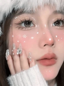 2片装水钻脸部贴纸，雪花图案眼部彩妆临时纹身贴纸，自粘装饰贴纸，也可作美甲贴纸使用，圣诞节脸部贴纸，送给朋友的绝佳圣诞礼物 - 彩色 - 查看 2