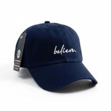 Believe Retro Baseball Cap With Curved Brim, Men's And Women's, Adjustable Strap, Casual Lettering, Cotton Embroidery, None, Summer - Navy Blue With White - View 2