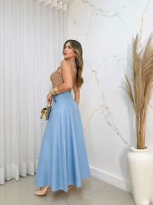 Women's Long Tailored Skirt Mega Elegant Super High Elegant - 淺藍色 - 查看 1