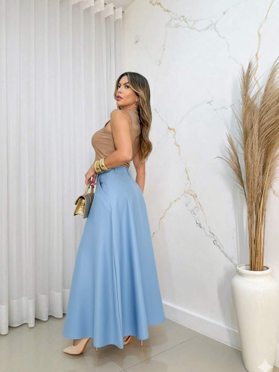 Women's Long Tailored Skirt Mega Elegant Super High Elegant - 淺藍色 - 查看 1