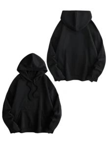 Customized Plus Size Men's Hoodie With Personalized Text, Upload Your Own Text/Name/Blessing/Holiday/Anniversary, Personalized Text Customization, Birthday/Valentine's Day/Father's Day/Party Anniversary/Birthday Gift, Black Plus Size Sweatshirt, Best Friend Gift, Anniversary Gift, Company Team Building Uniform Customization - Black - View 3