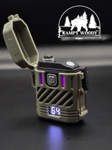 Encendedor portable con linterna, recargable ideal para camping, senderismo y excursionismo. - Verde Oliva - Ver 4