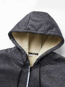 一件保暖内衬拉链连帽衫男士休闲百搭针织运动衫夹克 - 深灰色 - 查看 3