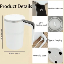 便携式自动搅拌杯，智能盖咖啡杯，饮料搅拌器，带温度显示的旅行杯，USB可充电150mAh电池，适用于牛奶、巧克力、摩卡、咖啡 - 彩色 - 查看 7