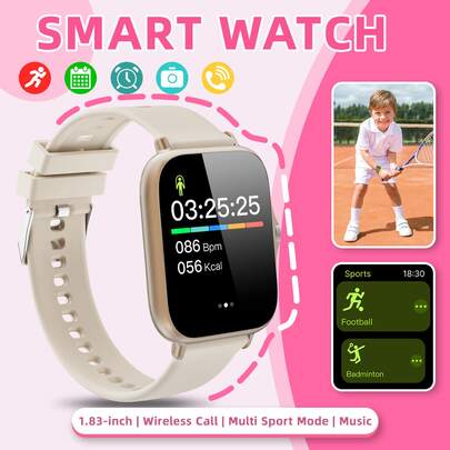 2025 Smartwatch für Kinder mit Silikonarmband, 1,83-Zoll HD-Bildschirm mit Vollbildberührung, über 100 Sportmodi, Wecker, Anrufinfo-Benachrichtigung, für Android und iOS Smartphones, perfektes Geschenk für Feste