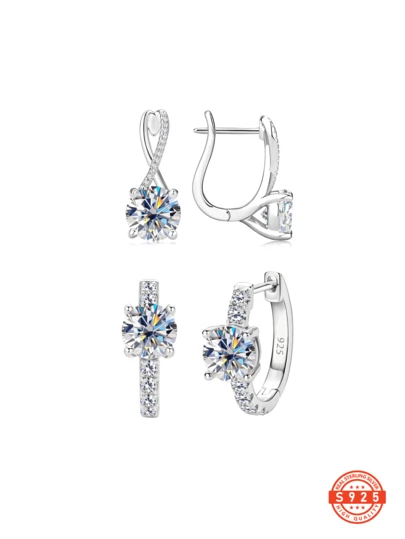 2 Cặp bông tai bạc Sterling S925 đính đá Cubic Zirconia sáng bóng dành cho nữ, phong cách cổ điển và thanh lịch, không gây dị ứng cho tai nhạy cảm, món quà tuyệt vời cho ngày lễ, đám cưới, đính hôn, trang phục hàng ngày, thường ngày, du lịch, tiệc tùng, đi kèm hộp quà tinh tế