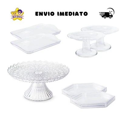 Kit Festa Cristal Esmeralda 1 Boleira Cake Renda Esmeralda 22cm + 2 Mini Cake +2 Mini Sextavada +2 Bandejas 20x13cm