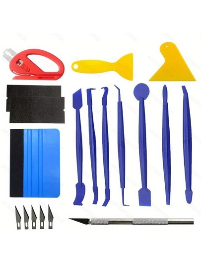 19pcs Car Wrapping Vinyl Tool Kit, Window Film Tint Tools Car Wrap Sticks Edge Trimming Squeegee Tinting Felt Edge Squeegee