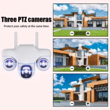 1 PC Solar Camera Outdoor Wireless 3 PTZ Lens White Waterproof Security Camera Night Vision Motion Detection Motion Tracking CCTV Camera Surveillance For Home, Storefront, And Factory, Farm Pet Camera IP Camera PTZ Camera Ring Camera
