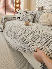 1pc Modern Minimalist Milk White Sofa Cover With Divided Sofa Cover Suitable For 3 Cushions, Washable Chenille Pet Sofa Protection Sofa Furniture Sofa Cover, 180.34cm X 300cm