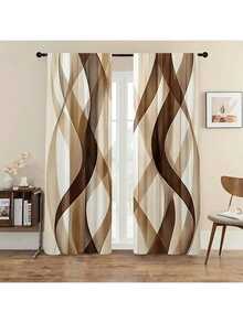 2PCS Elegant Dark Curtains With Brown And Brown Wave Print Patterns, Suitable For All Seasons Decoration, Suitable For Living Rooms, Bedrooms, Etc. - Machine Washable, Pole Pocket Design, Suitable For Curtains In Living Rooms
