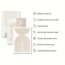 3 件/套无框 BOHO 几何米色螺旋波浪中世纪帆布海报，现代抽象中性墙面艺术，美观的房间装饰，艺术品墙画可作为礼物，墙面装饰海报印刷艺术品可用于客厅卧室浴室办公室家居装饰 - 米色 - 查看 8