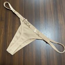 Personalized Panties Sexy Thong With Phrase Name Gold Letters Women's Lingerie Panties Immediate Shipping Romantic-French Funny Mesh Fabric Fresh Breathable Elastic Simple Letter Panties Mid-Rise Boyfriend Gift - 米色 - 查看 1