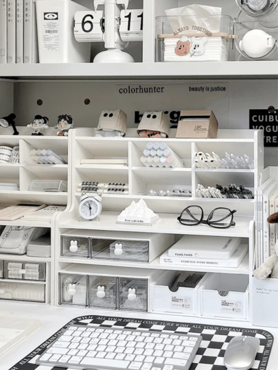 다층 데스크탑 수납선반 - PVC 폼보드 재질 데이터 케이블, 펜, 가정용품 등의 정리용 데스크탑, 사무실, 서랍장, 침실, 가정, 기숙사, 학교용