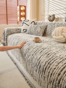 1pc Modern Minimalist Milk White Sofa Cover With Divided Sofa Cover Suitable For 3 Cushions, Washable Chenille Pet Sofa Protection Sofa Furniture Sofa Cover, 180.34cm X 300cm