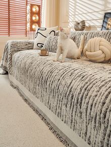 1pc Modern Minimalist Milk White Sofa Cover With Divided Sofa Cover Suitable For 3 Cushions, Washable Chenille Pet Sofa Protection Sofa Furniture Sofa Cover, 180.34cm X 300cm