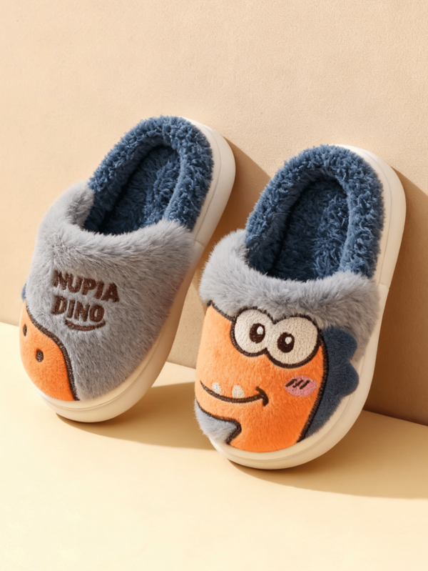 أحذية منزلية جديدة للأولاد والبنات والأطفال الرضع مبطنة بالفرو الدافئ والمريح، مطرزة بأنماط حيوانات ديناصور جميلة للاستخدام المنزلي والخارجي، أحذية خفيفة الوزن للغرفة في فصلي الخريف والشتاء