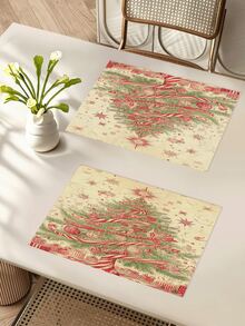 1 Stück Weihnachtsbaum Tischläufer, Weihnachtlicher dekorativer Tischläufer, Weihnachtlicher leinenähnlicher Tischläufer, Tischläufer, Tischläufer, 1 Stück Tischläufer, 4 Stücke Tischsets, 1 Stück Kissenbezug, 3 Produkte erhältlich, saisonale Heimdekoration für Innen-/Außenpartys, Winterliche Heimdekoration, Weihnachtsdekoration, Weihnachtszimmer Dekoration, Weihnachtsparty Dekoration - Verschiedenfarbig - Übersicht 8