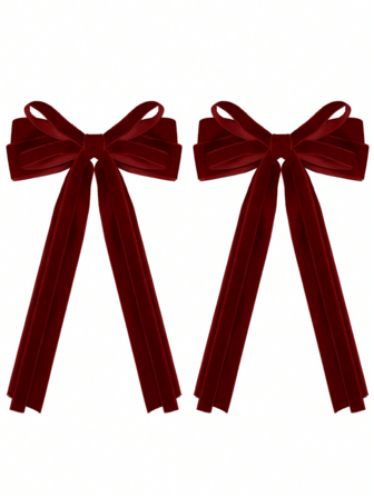 2 st vinröda hårspännen med 2 lager och långa svansar, hårbandsroséer för flickor och kvinnor, lämpliga som julklappar och kläder, håraccessoarer
