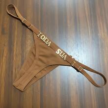 Personalized Panties Sexy Thong With Phrase Name Gold Letters Women's Lingerie Panties Immediate Shipping Romantic-French Funny Mesh Fabric Fresh Breathable Elastic Simple Letter Panties Mid-Rise Boyfriend Gift - 駝色 - 查看 1