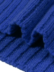 男士复古硬币图案针织毛衣，宽松圆领纹理套头衫，秋冬款 - 藍色 - 查看 4