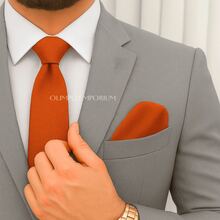 Gravata Slim Terracota Importada Texturizada Casamento Padrinhos Noivos Festividades Formatura Congresso - Terracota - Visão 6