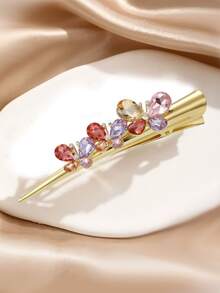 1pc Women's Luxury Rhinestone Butterfly Metal Alloy Hair Clip, Elegant Palace Style Zinc Alloy Hair Barrette Suitable For Daily Wear, Claw Clips