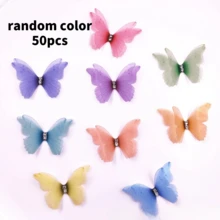 50 de fluturi din șifon dublu strat, fluturi din șifon transparent dublu strat, potriviți pentru aranjamente de păr, decorațiuni de nuntă, meșteșuguri și decorațiuni DIY cu fluturi - Multicolor - Vizualizare 8