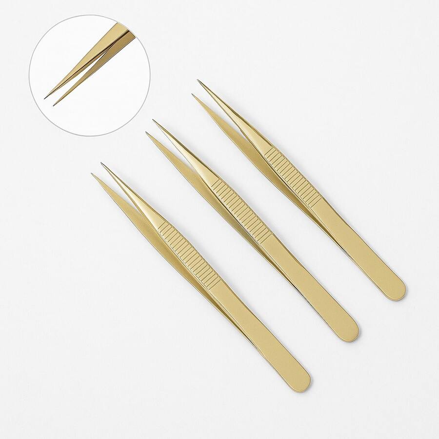 Kit 3 Pinças Ponta Agulha Para Designer De Sobrancelhas
