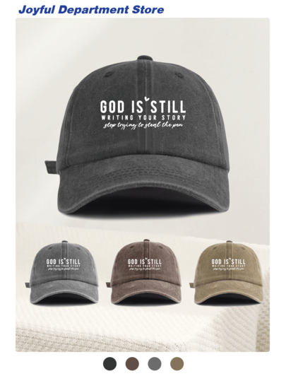 1pc Washed Baseball Cap "GOD IS STILL WRITING YOUR STORY" Classic Casual Adjustable Vintage Soft Top Baseball Hat, Sun Protection, Suitable For All Seasons, Fashion Minimalist Casual Versatile Unisex Essential