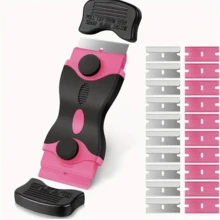 SOKANY Multifunctional Cleaning Scraper, Including Adhesive Scraper And Glass Scraper. 1 Pink Double-Headed Scraper + 10 Metal Blades + 10 Plastic Blades. Suitable For Floor Cleaning, Glass Film Application, Tile Grouting, Home Decoration, Etc. - Pink - View 12