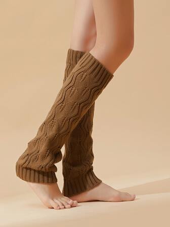1 Pair Women's Thick Yarn Leg Warmers, Hollow Leaf Knitted Leg Warmers, Warm And Cozy