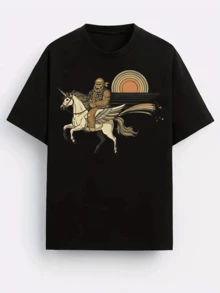 Herren-T-Shirt mit Bigfoot-Einhorn-Grafik, lustiges T-Shirt mit Fabelwesen, einzigartiges Design, stilvolle Freizeitkleidung, bequeme Baumwollmischung, auffälliger Druck, perfekte Geschenkidee!