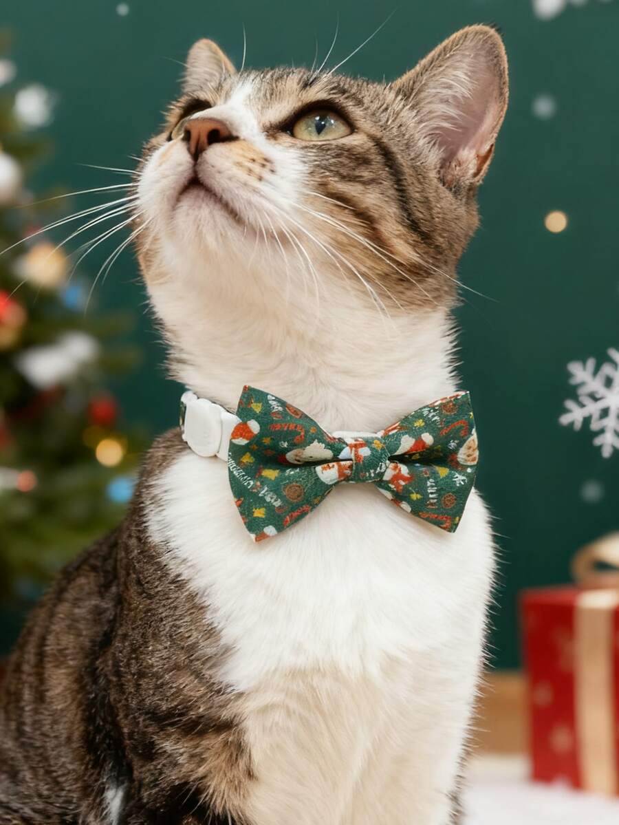 Papillon natalizio per animali domestici, accessorio papillon con stampa di Babbo Natale, decorazione carina per gatti e cani per feste natalizie e servizi fotografici - Verde - Visualizzare 1